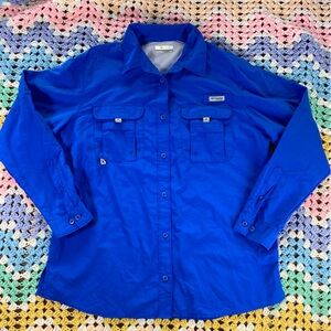 Mens Columbia PFG Bahama II Vivid Blue long-sleeve fishing shirt Large L